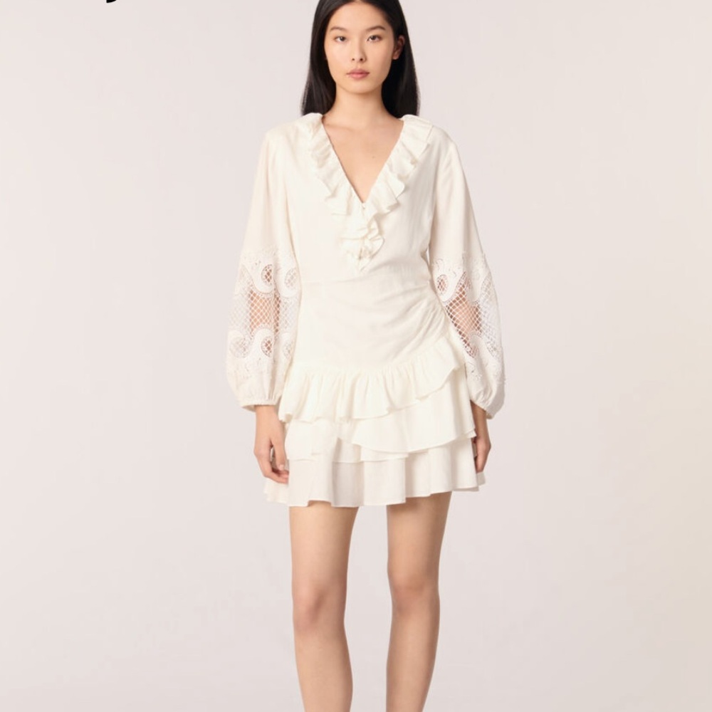 Maje NWT  Cream Ruffle Dress